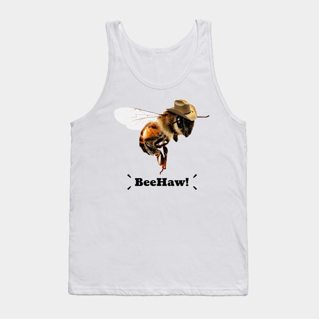 Funny Bee Haw Bumblebee Cowboy Hat Tank Top by qwertydesigns